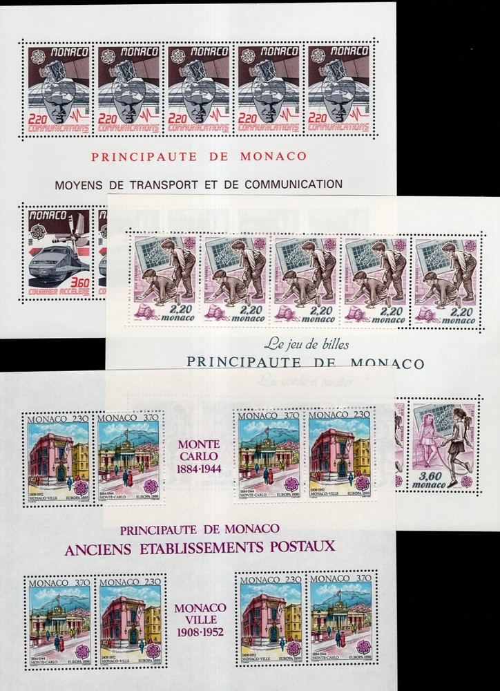 Monaco 1982-1990 Europa Complete 9 Mini-sheets MNH