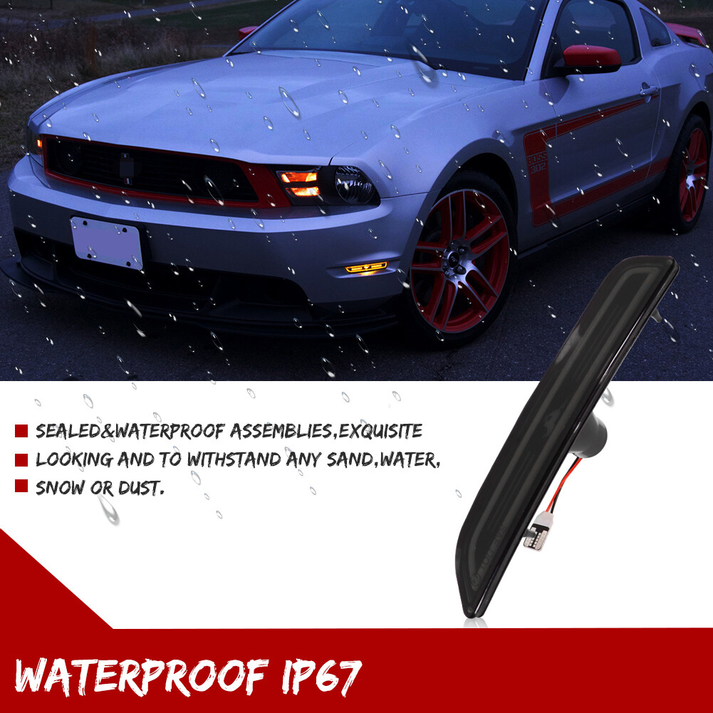 Smoked LED Front Amber & Rear Red Side Marker Lights For 2010-2014 Ford Mustang