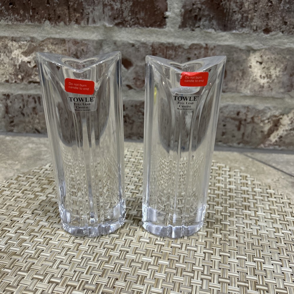 2 Towle Full Lead Crystal Candlestick Holder