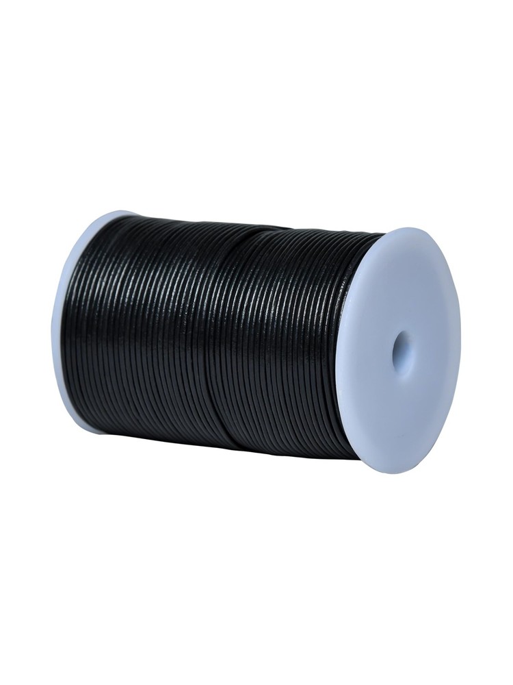 Cords Essentials Round Genuine Leather String Cord, Rope for 2.0 MM, Black