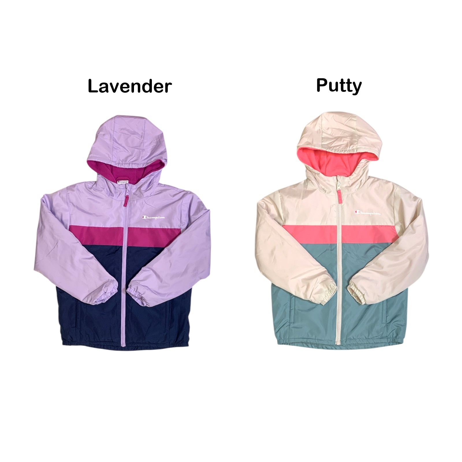 Champion Girl's Windbreaker Jacket, Full Zip, Micro Fleece Lined, Hooded