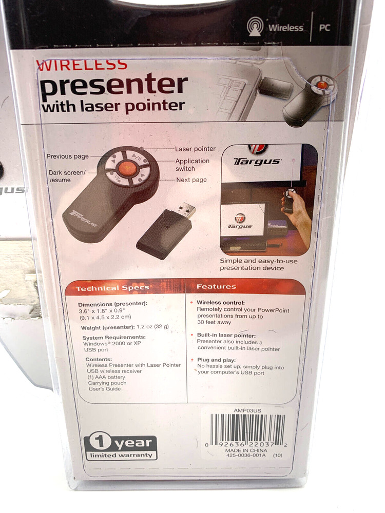 Targus Wireless Presenter With Laser Pointer, Brand New in Packaging