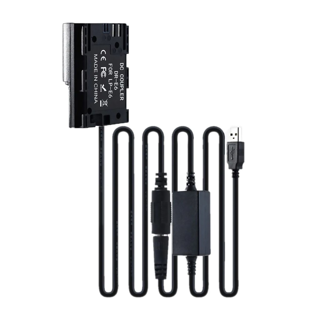 DR-E6 DC Coupler LP-E6 Dummy Battery + USB Power Cable for Canon 90D 7D2 5D4 etc