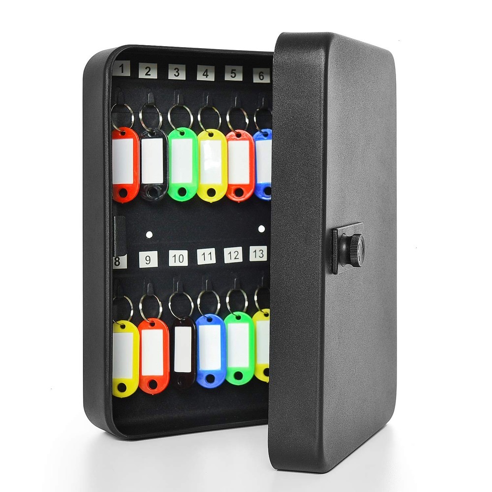 28 Key Cabinet Wall Mount, Steel Key Box Wall Mount with Code, Combination Lo...