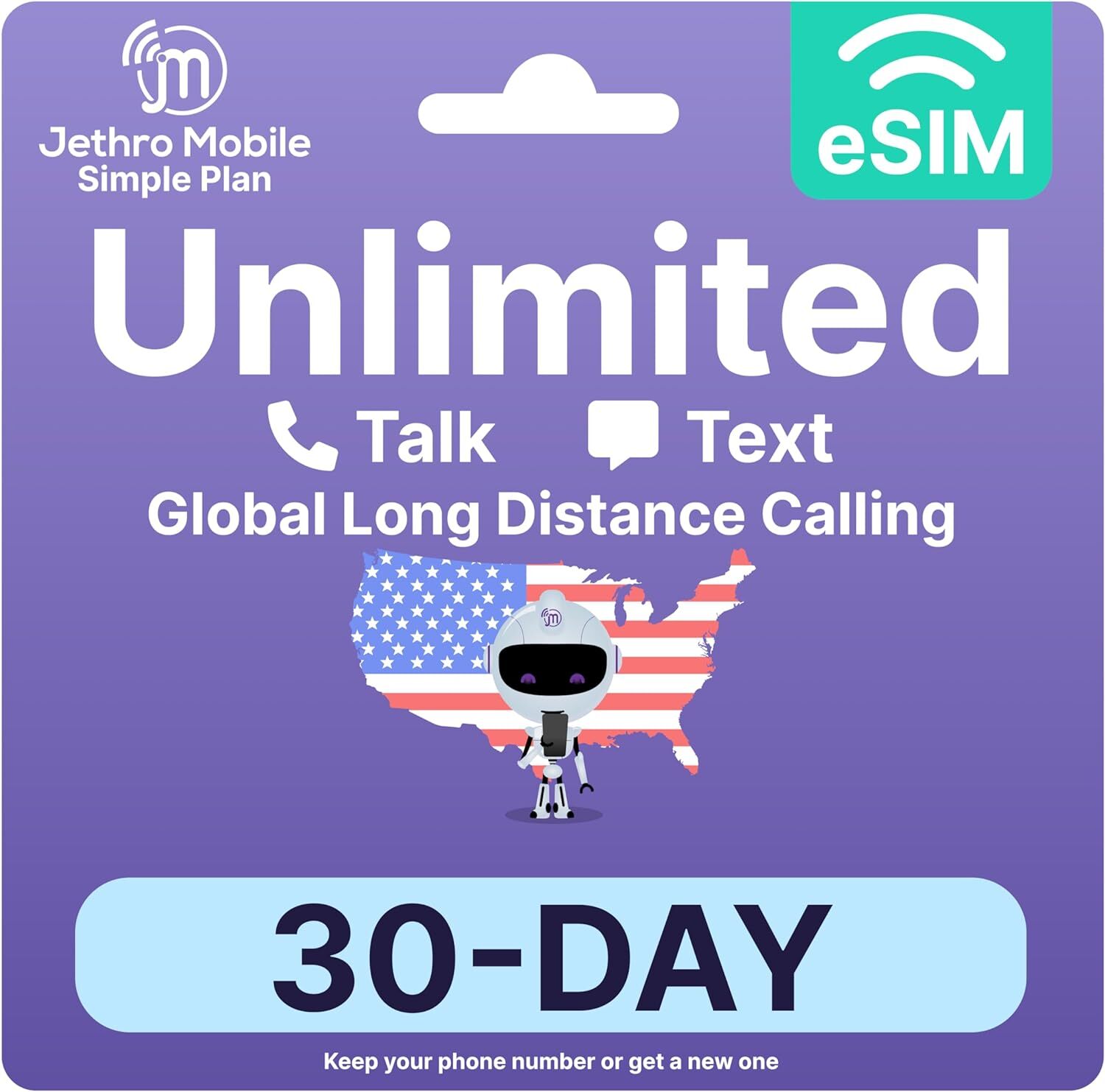 Jethro Mobile - $10/month eSIM Card Phone Plan Unlimited Talk & Text (1 Month)