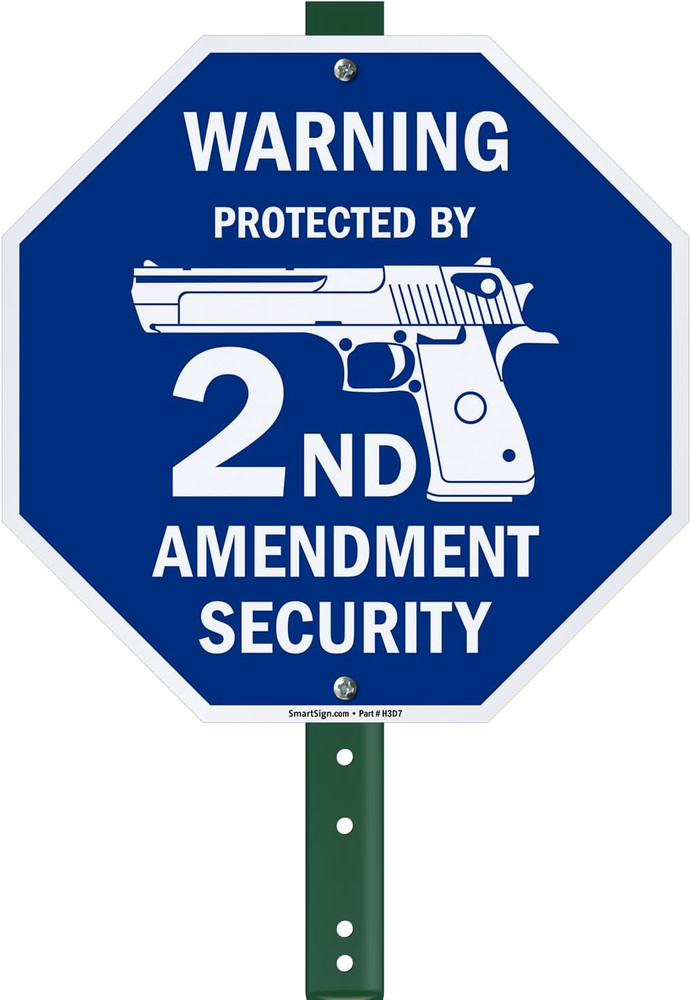 Warning Protected By 2nd Amendment Security Sign 10x10 Reflective Aluminum Stake