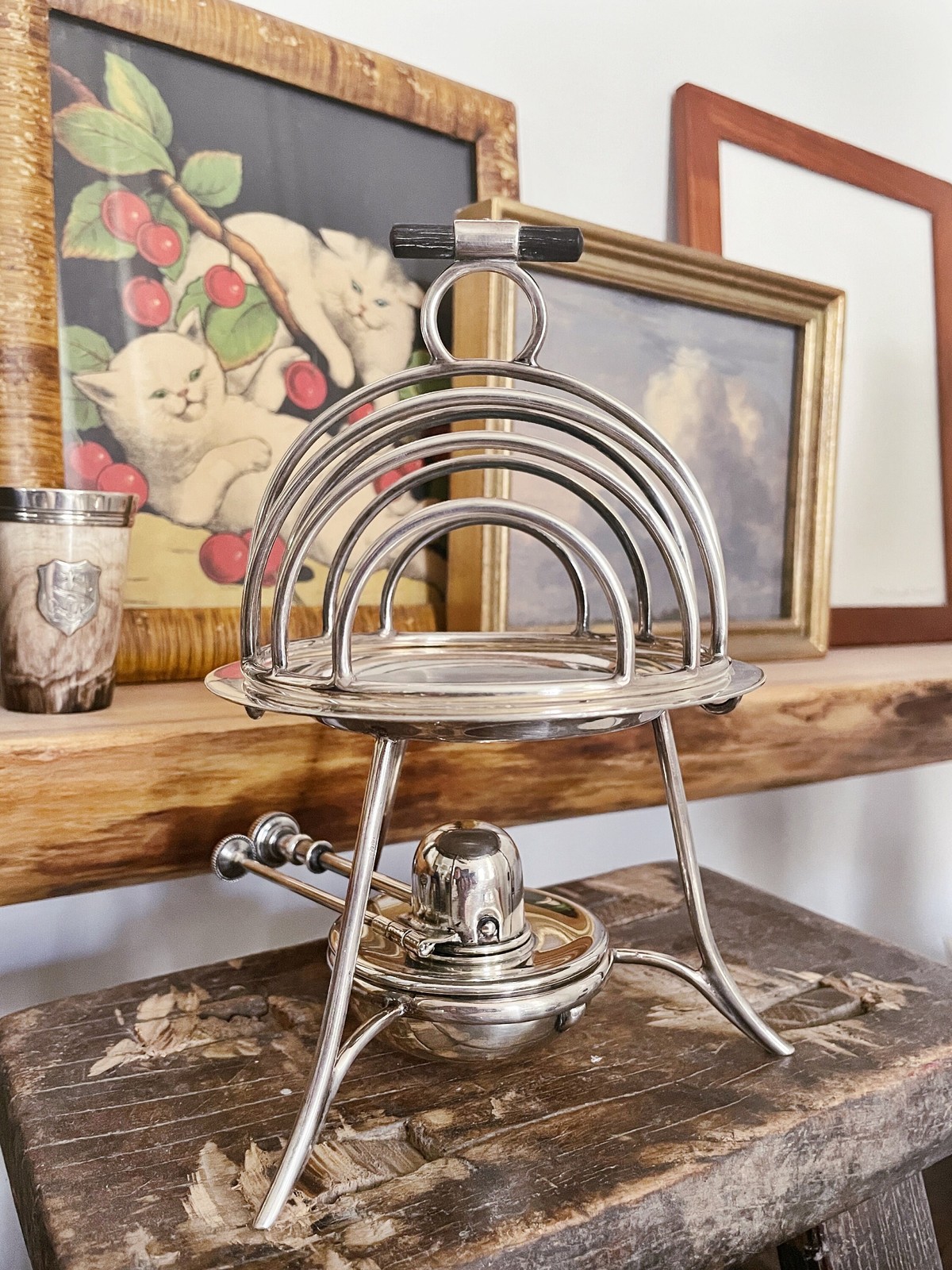 Antique Asprey & Co Silver Toast Rack with Oil Burner