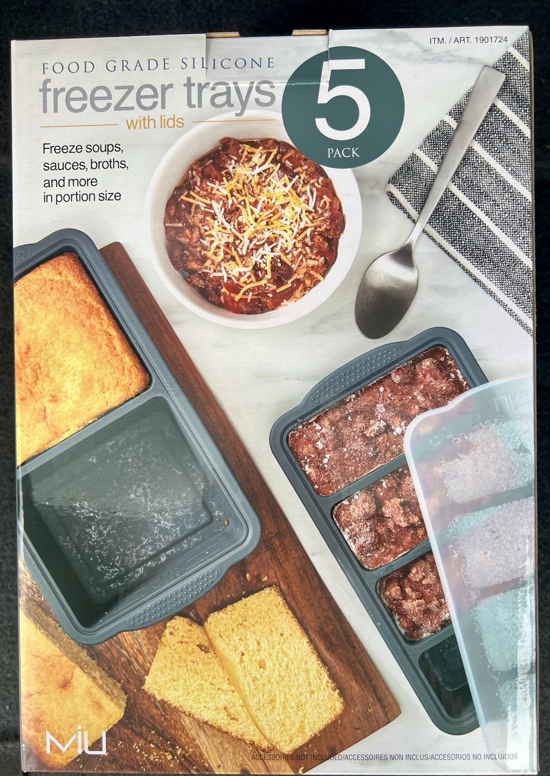 Food Grade Silicone Freezer Trays-Molds 5 Pack Gray W/Lids-Great For Food Prep