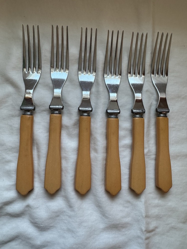 Bakelite Butterscotch Chrome Plated Forks 6pc.