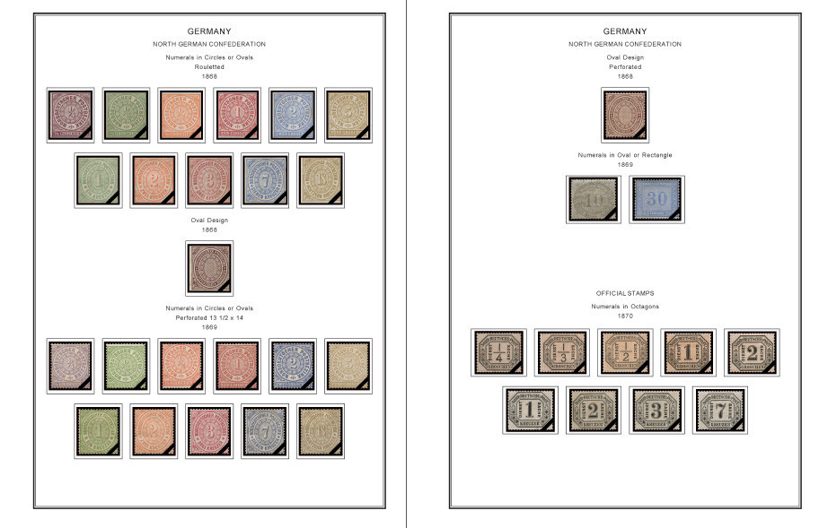COLOR PRINTED GERMANY REICH 1868-1955 STAMP ALBUM PAGES (100 illustrated pages)