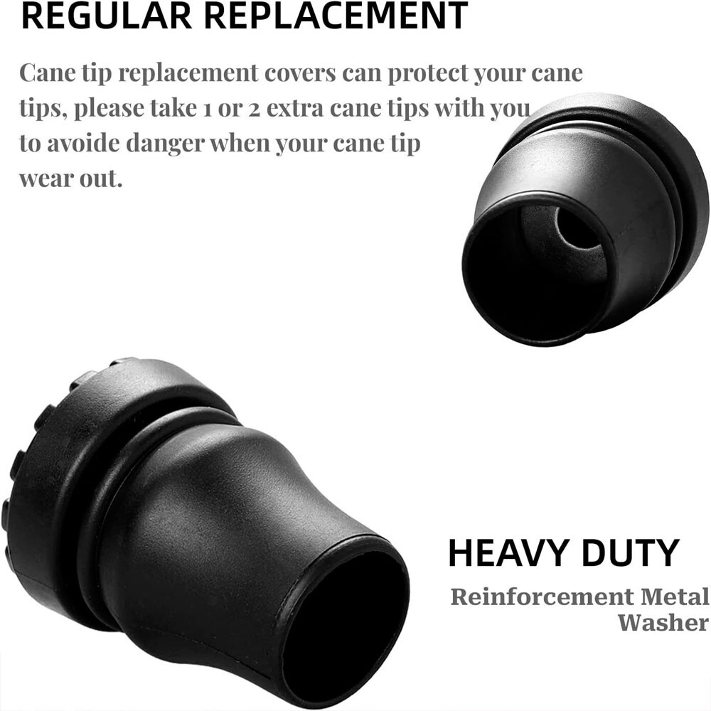 4-Pack Rubber Cane Tips 3/4 Inch Heavy Duty Walking Cane Tips Black Sturdy