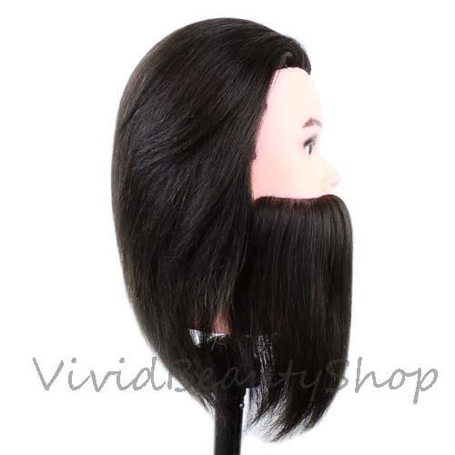 Men Human Hair Beard Mannequin Head Cosmetology Barber Training Doll Manikin