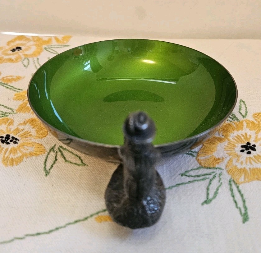 Vgt Reed & Barton Leprechaun Dish Green Enamel Silverplate L192