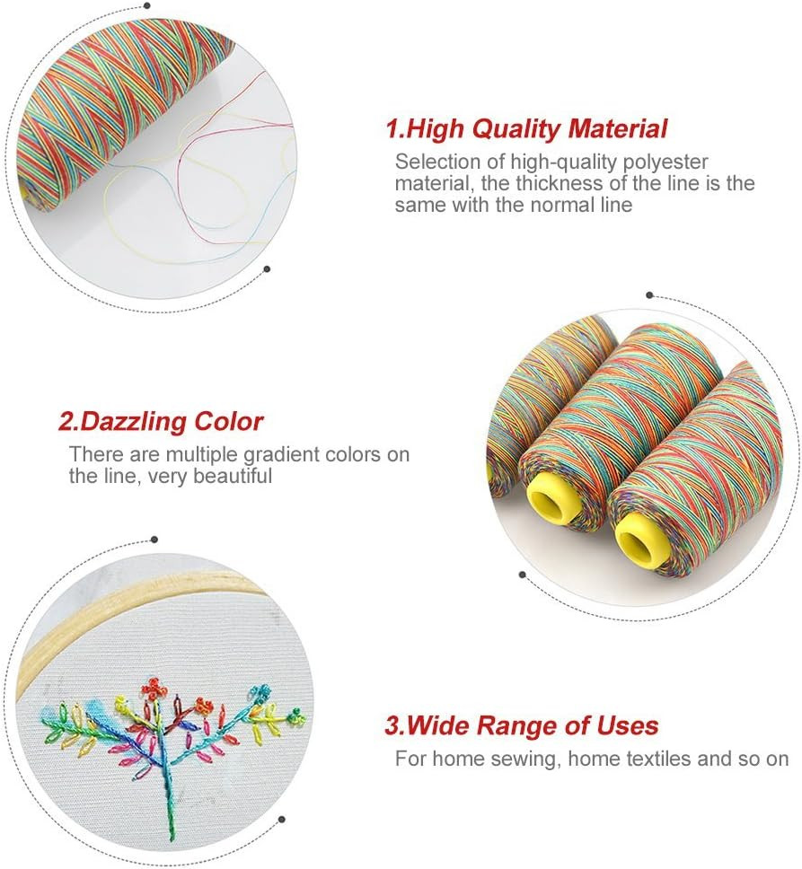 Variegated Polyester Embroidery Thread Set - 5 Spools Multicolor Sewing Thread 1
