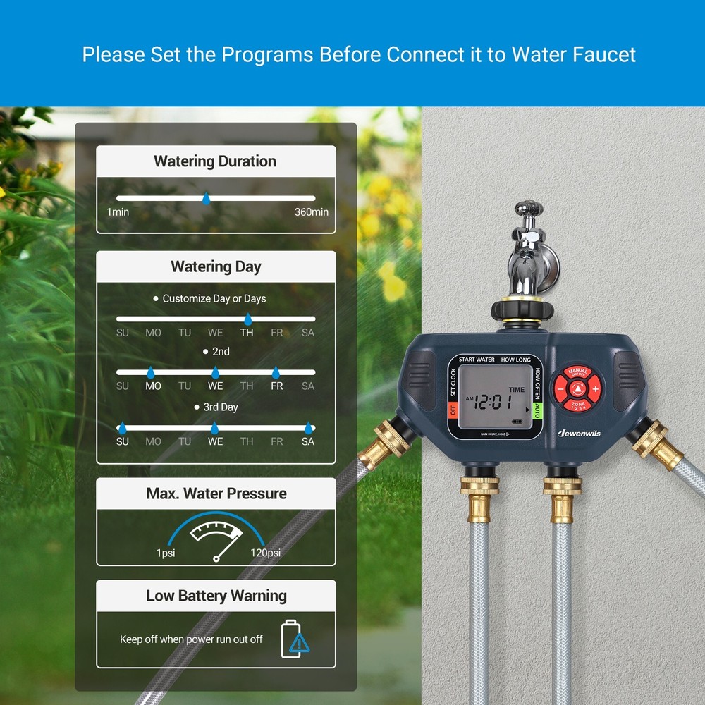 DEWENWILS Sprinkler Timer Programmable Water Timer for Garden Irrigation Auto