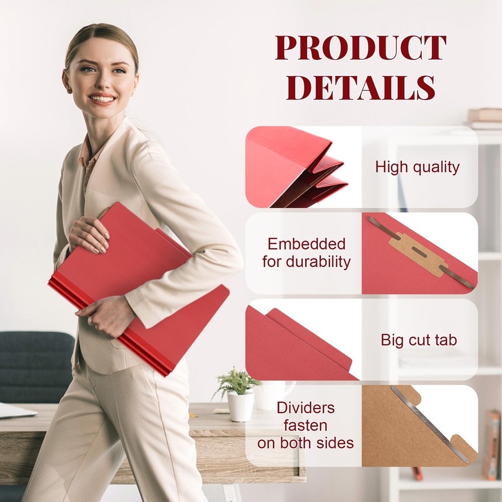 12 Pcs Classification Folders Letter Size, 1 Divider Pressboard File Folder w...