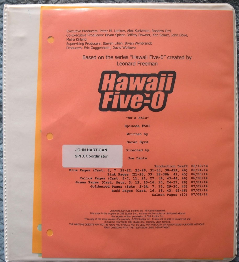2014 Hawaii Five-O "Nu'a Nalu" Original Script + Shooting Schedule