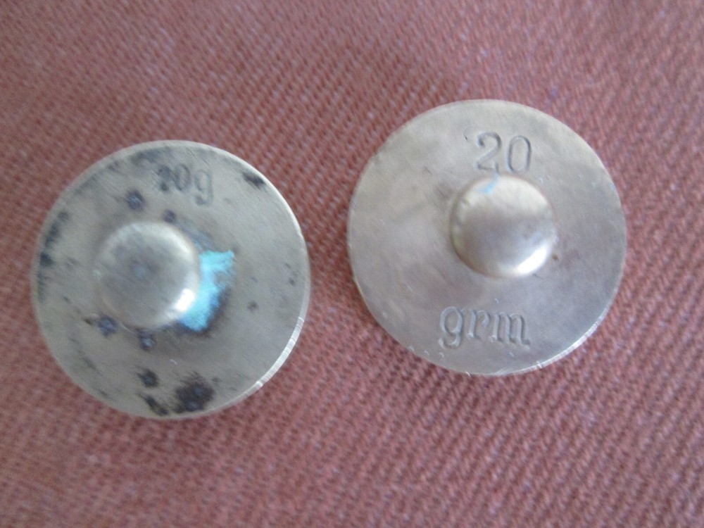 Vintage 5-brass balance scale weights