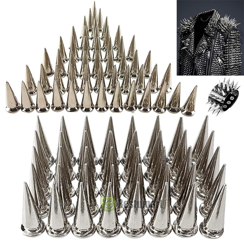 100-1000x Punk Cone Metal Spikes Rivets Studs Screw for Clothing Jacket Leather