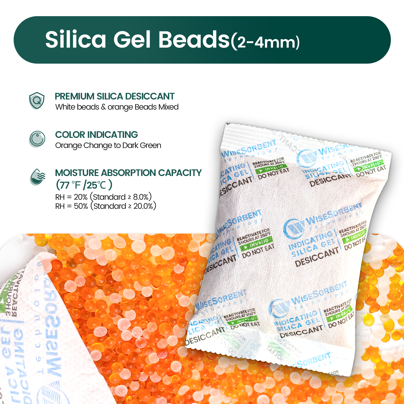 100 Gram Desiccant Pack, Indicating Silica Gel Packet,Gun Safe Moisture Absorber