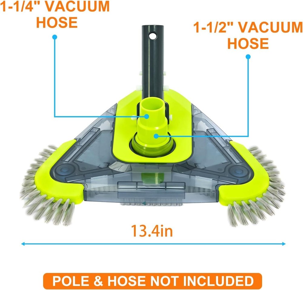 Upgrade Pool Vacuum Head with Side Brush Universal Hose Adapter Triangular