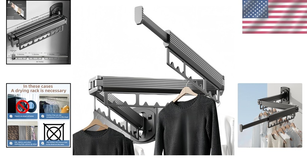 Wall Mounted Laundry Drying Rack Clothes Hanger Space Saver Foldable