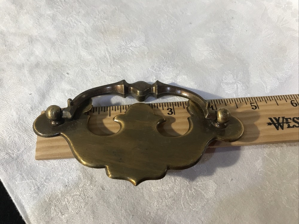 OLD CHIPPENDALE HINGED DRAWER DROP PULL SOLID BRASS BAT WING DRESSER VANITY