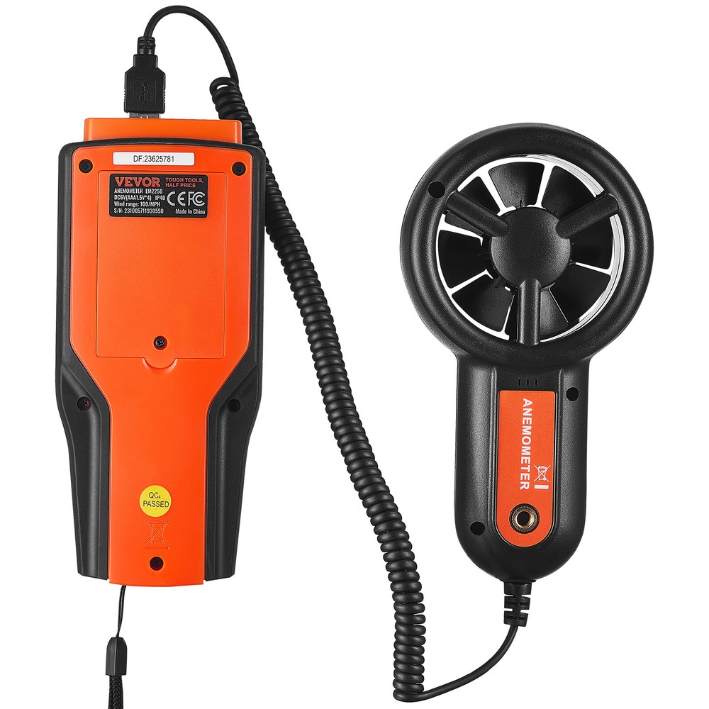 VEVOR Split Handheld Anemometer Digital Wind Speed CFM Meter Gauge 14-140℉ LED