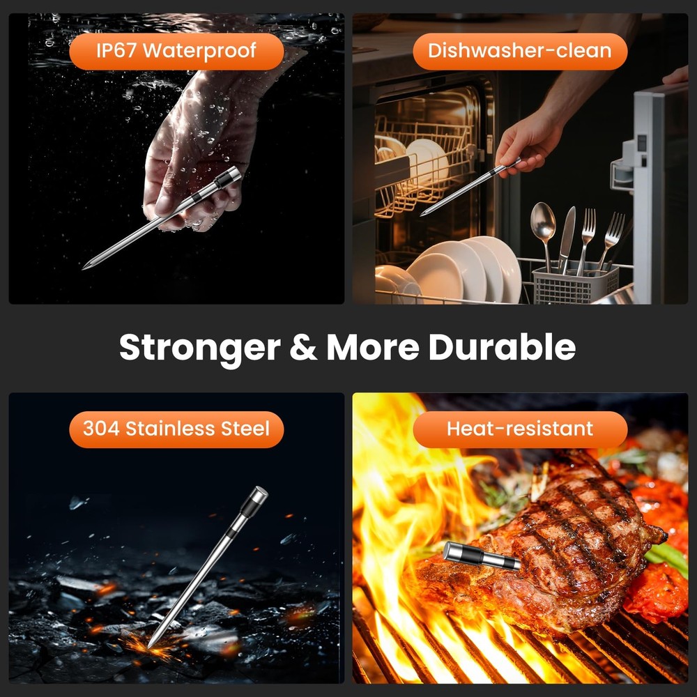 Wireless Meat Thermometer Digital-5.3 Bluetooth for Stable 800ft APP Control ...
