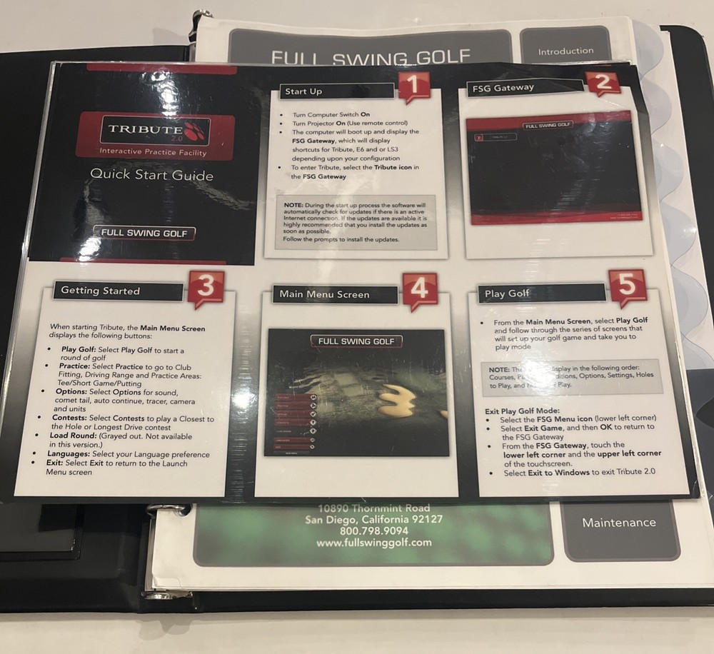 Full Swing Golf Simulator Tribute 2.0 4808 Software Operation Manual Kit