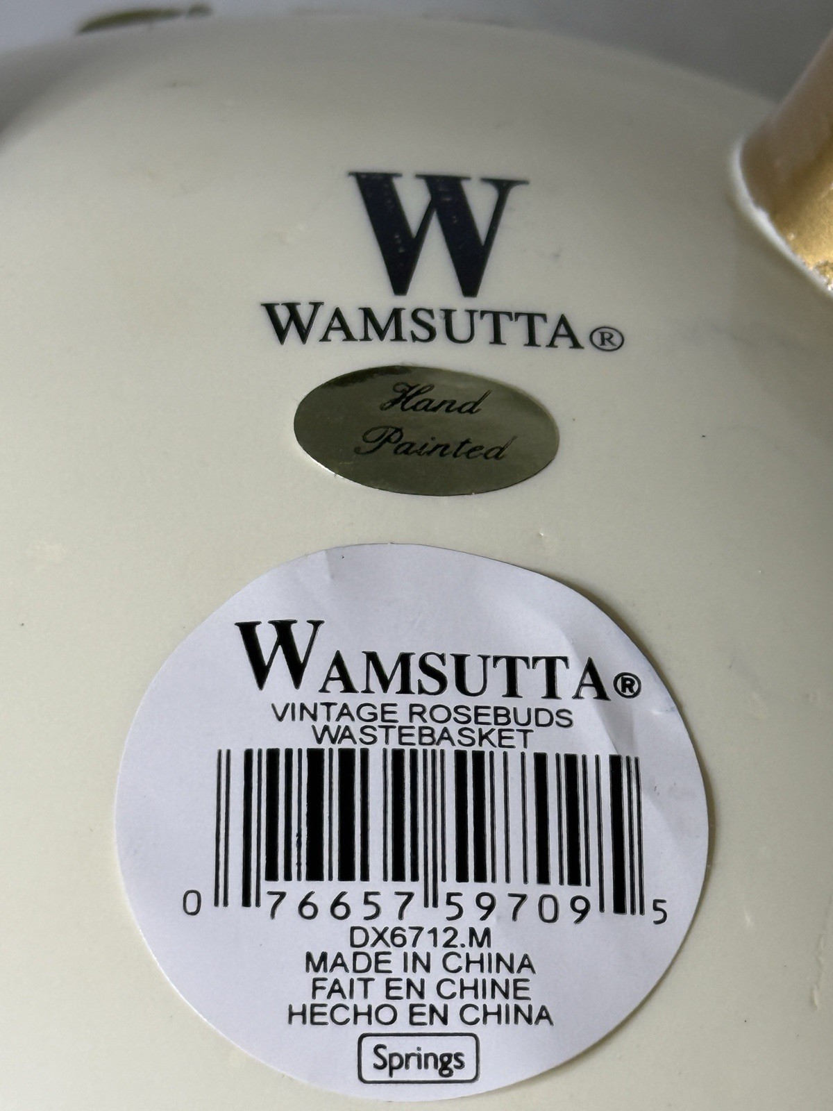 Wamsutta Rosebuds Wastebasket Resin Trash Can Shabby Chic Rose Floral Romantic