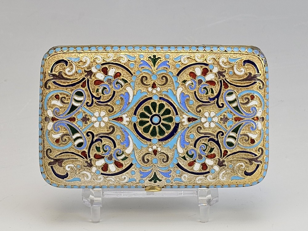 Antique Russian Gilt Silver Enamel Cigarette Case