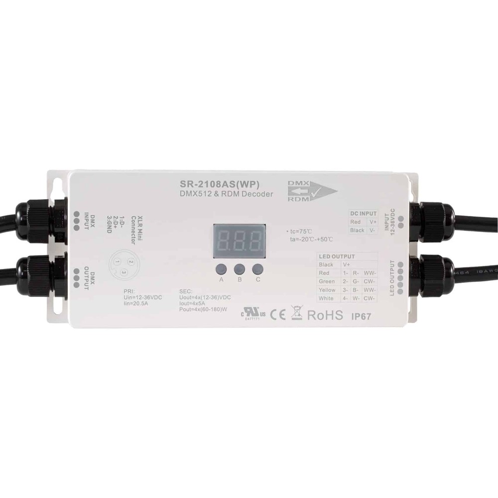 SIRS-E LED DMX RDM Waterproof Decoder 4 Channel RGB RGBW Decoder 5A/CH,12-36V DC