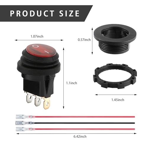 1 Set Rocker Switch, 3 Pin ON Off Waterproof Round Control Switch with LED