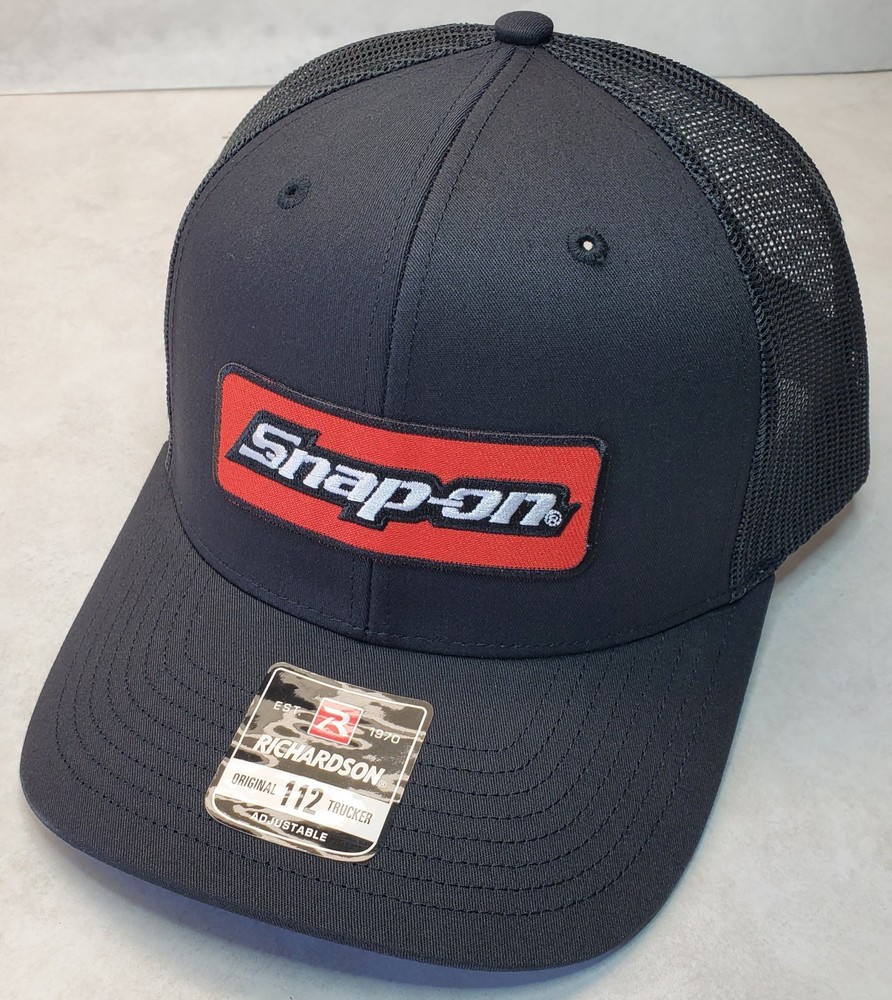 Snap-on Patch on Richardson 112 Trucker Hat Snapback Black/Black