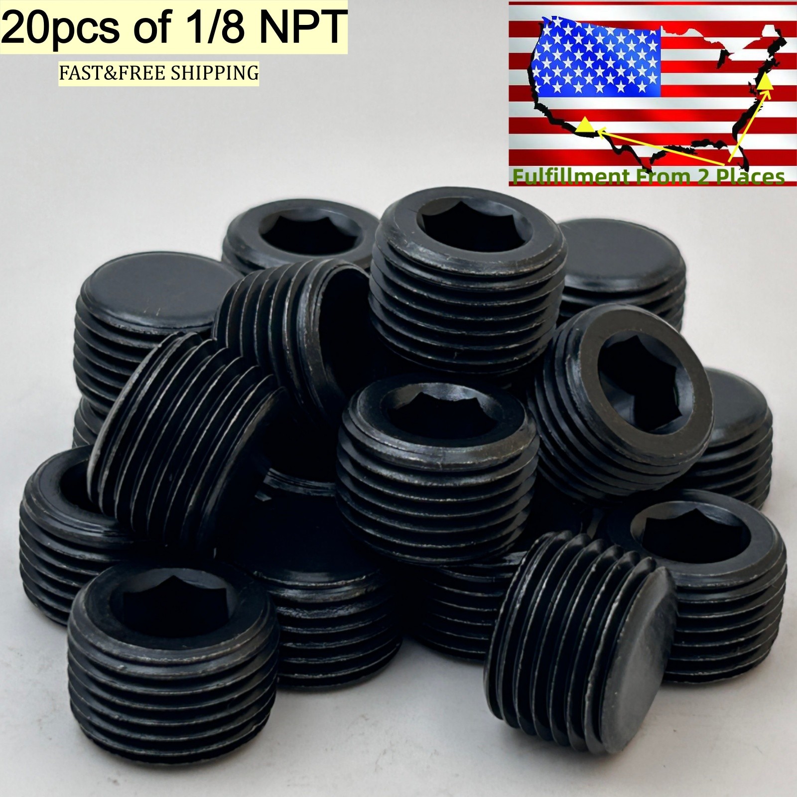 20pack,NPT Plug 1/8" Allen Socket Pipe Pressure Plug Male Thread Cap SALE