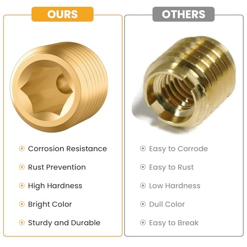 15 PCS Brass Pipe Plug Fitting Kit, Internal Hex Thread Socket Pipe 1/8” NPT