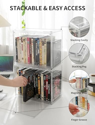 Acrylic 2-Pack DVD Storage Box, Stackable DVD Case Holder Organizer With