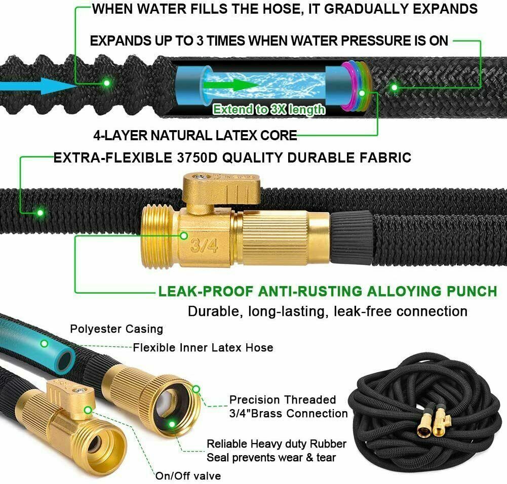 3X Stronger Deluxe Expandable Flexible Garden Water Hose (25ft,50ft,75ft,100ft)