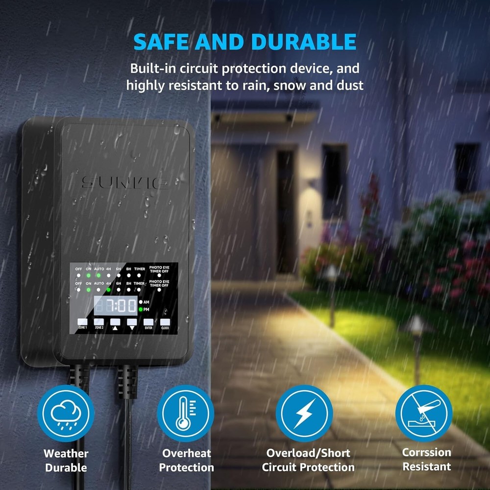 Durable Weatherproof 200W Low Voltage Landscape Transformer w/ Photocell & Timer