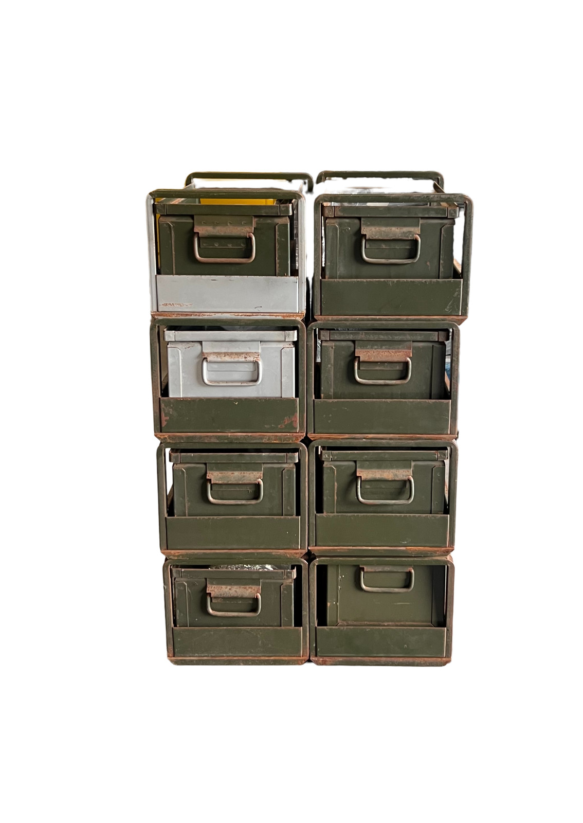 Steel Storage Drawers w/Stackable Frame Old Green L:20" x W:10" x H:8.5"