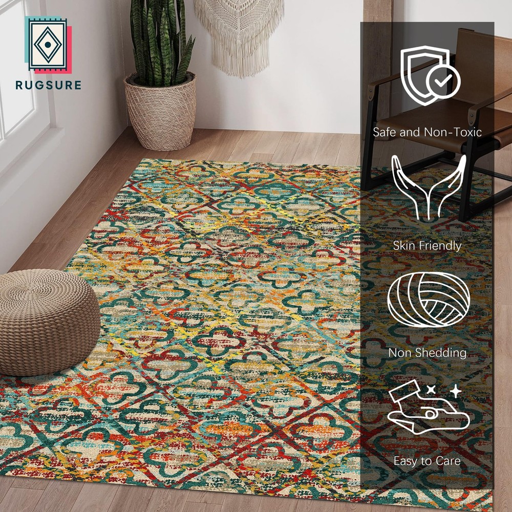 RUGSURE Washable Area Rugs, 8' x 10' x (Rectangular), Grass-multicolor