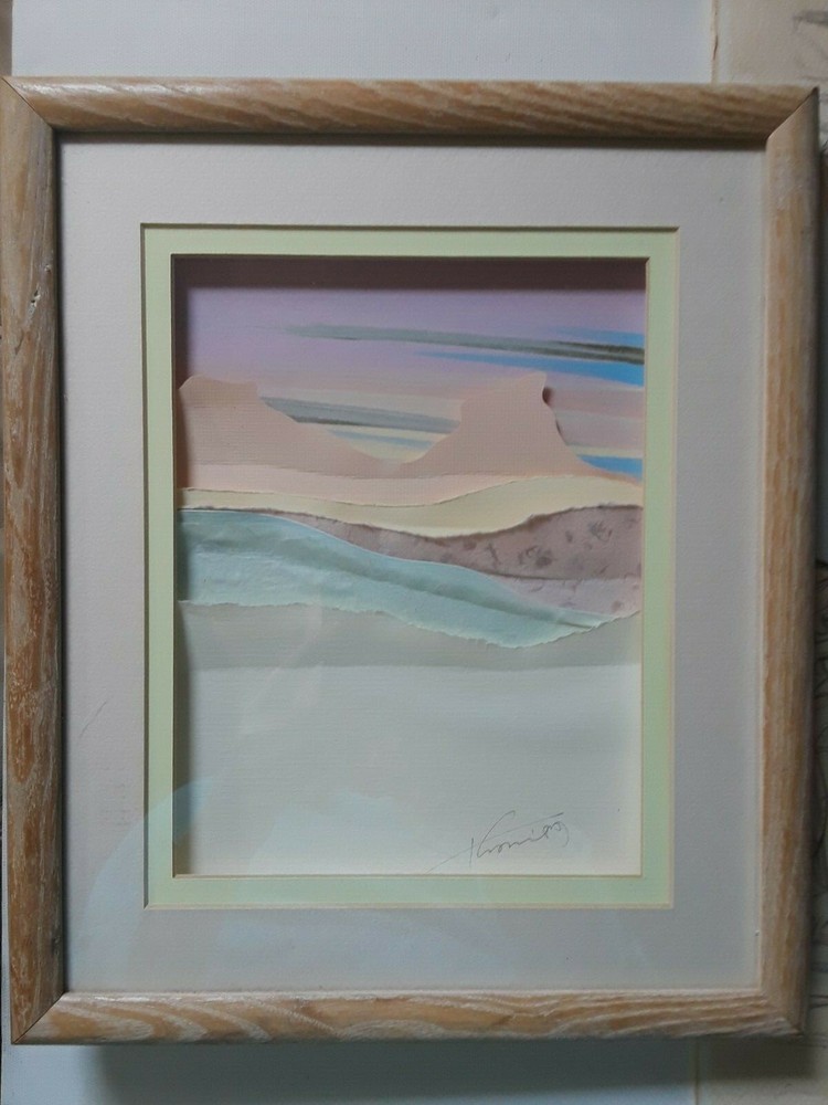 layered landscape craft paper serigraph framed art signed