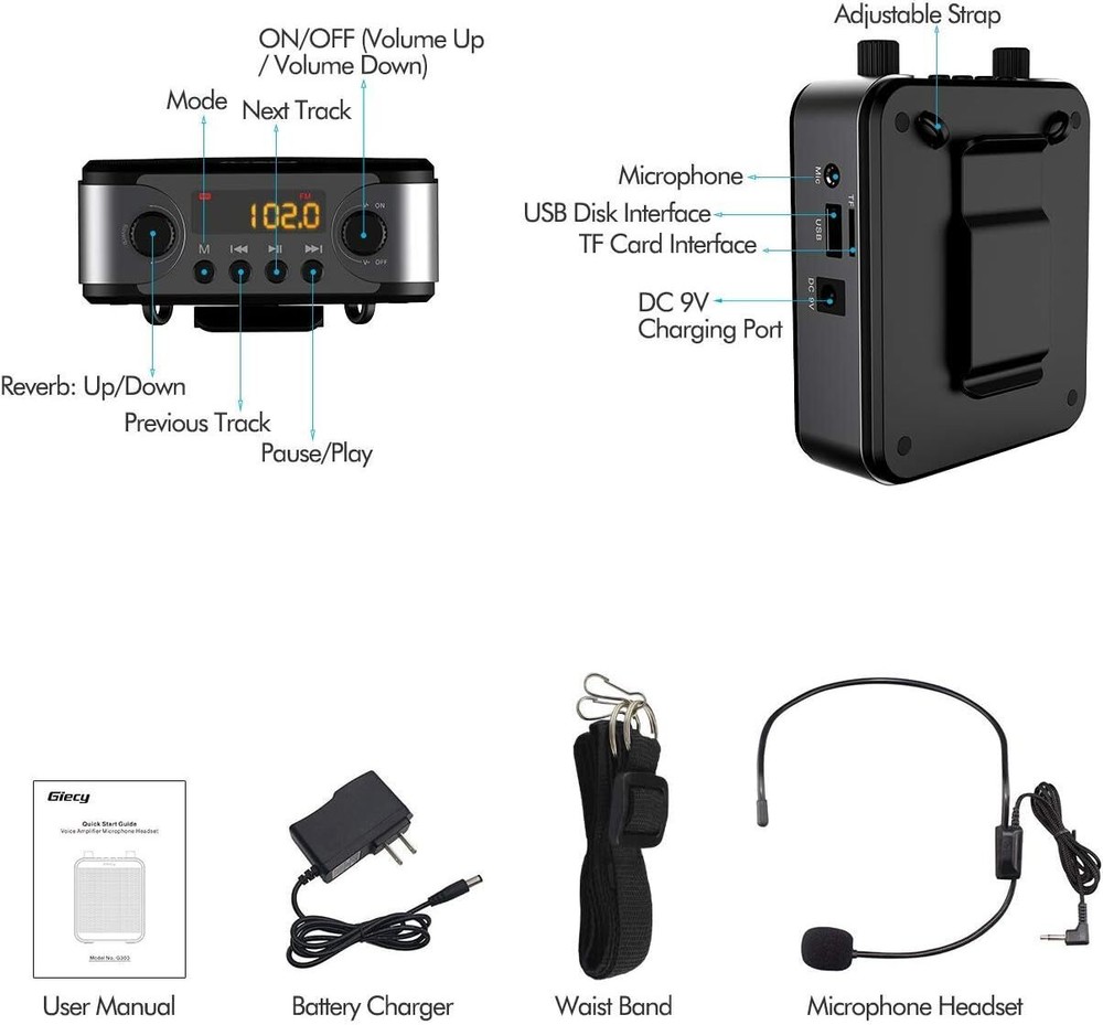 30W Rechargeable Voice Amplifier With Bluetooth Microphone And Speaker Function