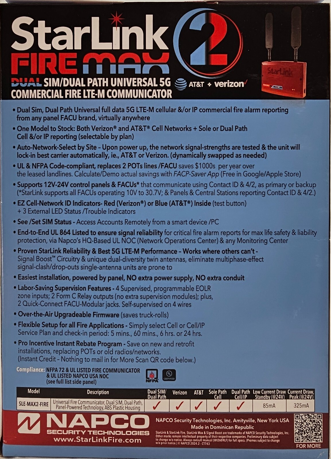 StarLink Dual SIM/Dual 5G Commercial Fire Alarm LTE-M Communicator SLE-MAX2-FIRE