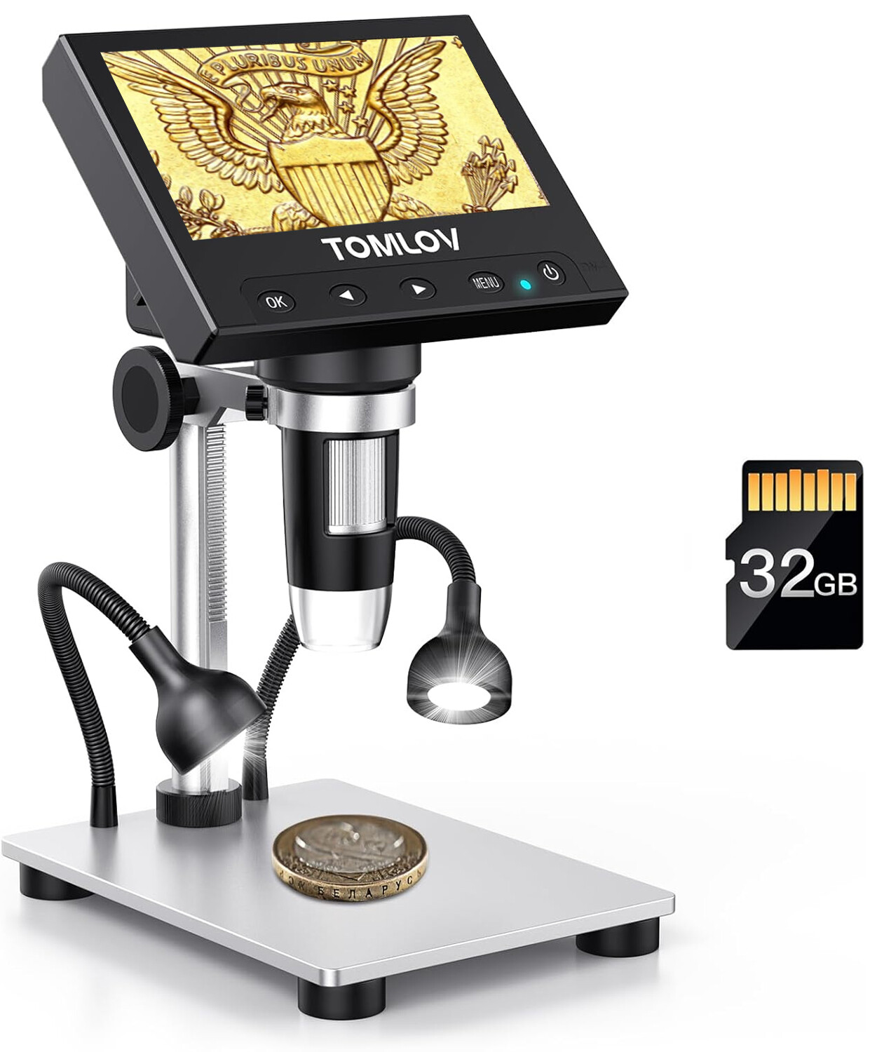TOMLOV 4.3" Digital Microscope 1000X Coin Microscope 1080P Soldering microscope