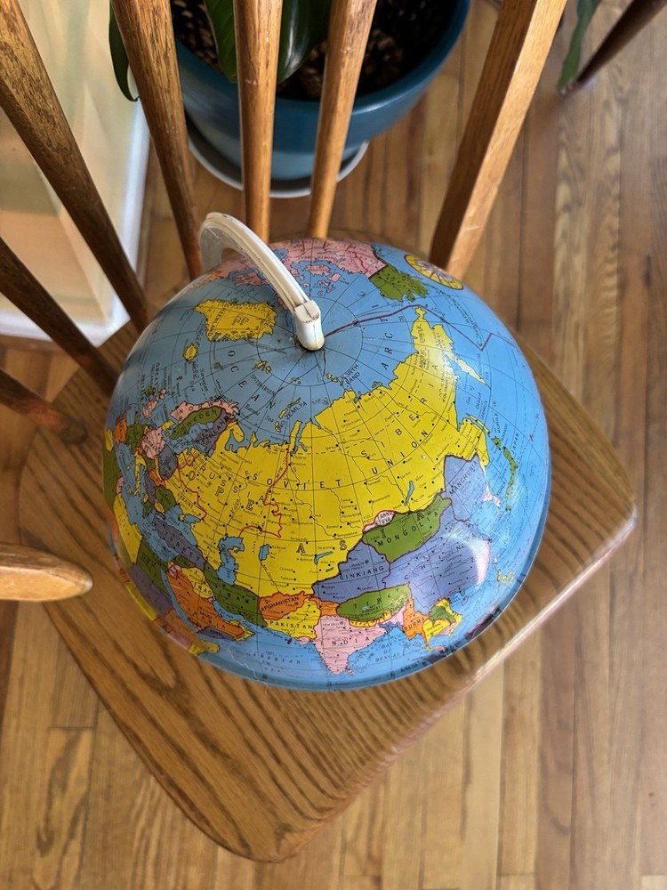vintage the blue planet tin globe