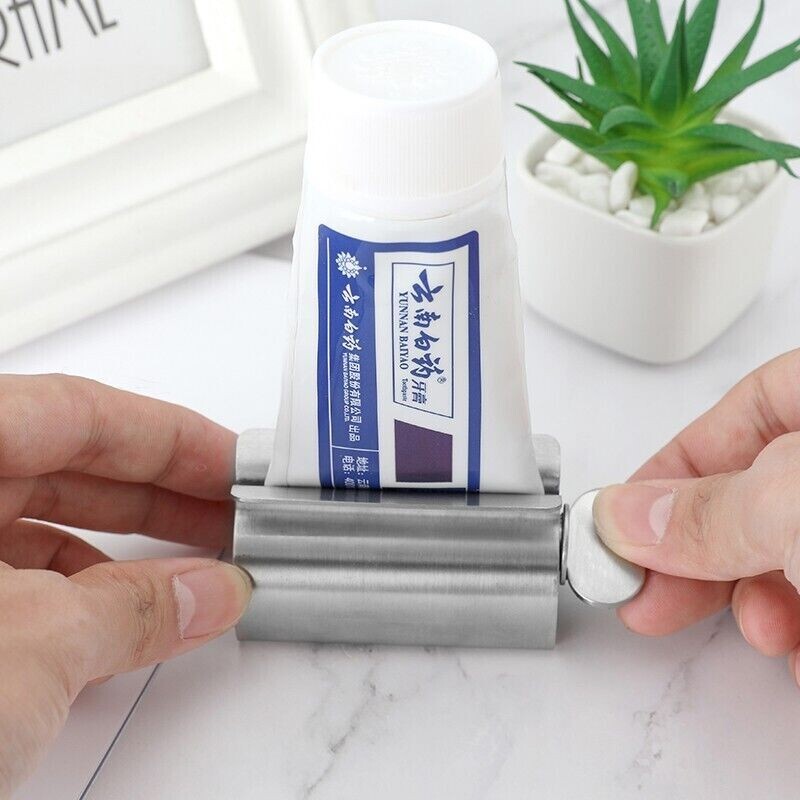 Toothpaste Tube Squeezer Stainless Steel Rolling Tube Dispenser Holder