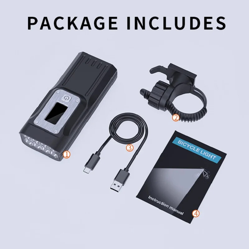 Bicycle Light with OLED Real-time Data Display Type-C Rechargeable Bicycle Light