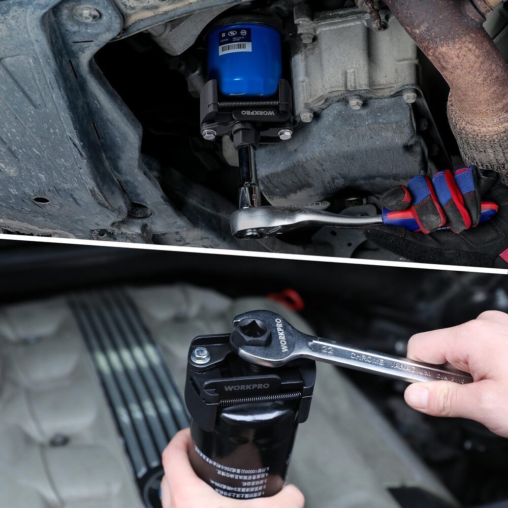 WORKPRO Adjustable Universal Oil Filter Wrench Removal Tools w/Auto-Clamp Spring